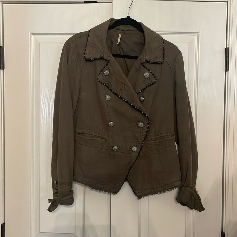 Free People military jacket in army green.